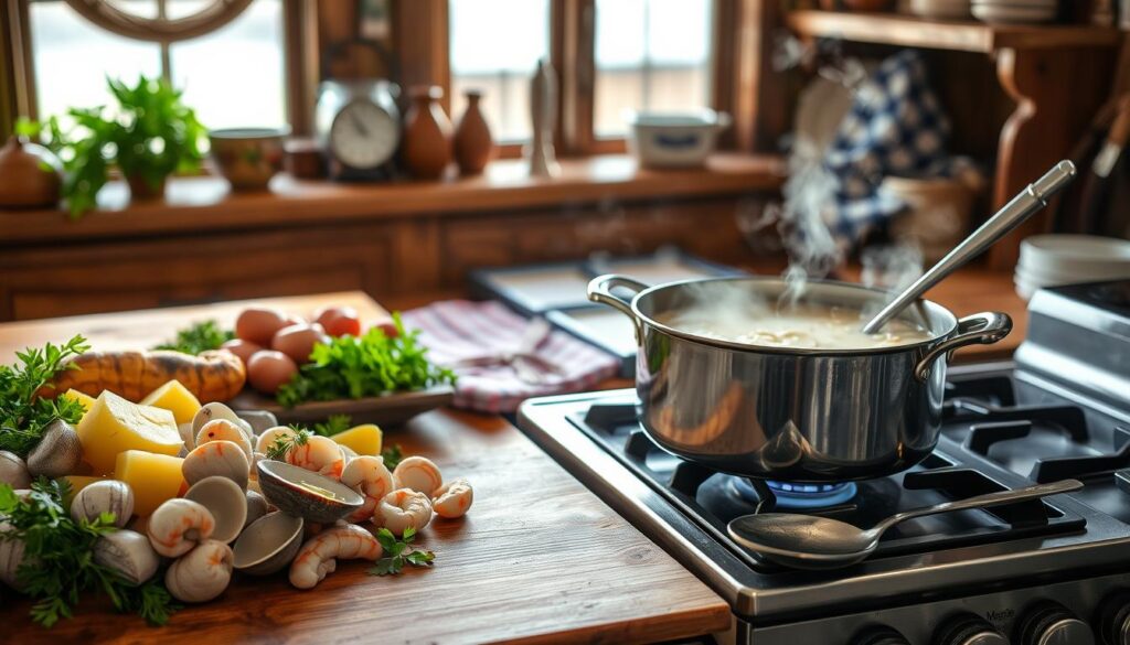 Preparing New England Seafood Chowder