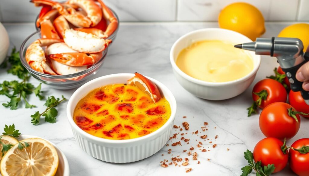 Preparing delicious crab brulee