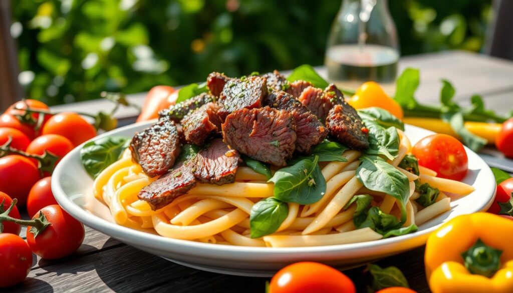 Refreshing Steak and Spinach Penne