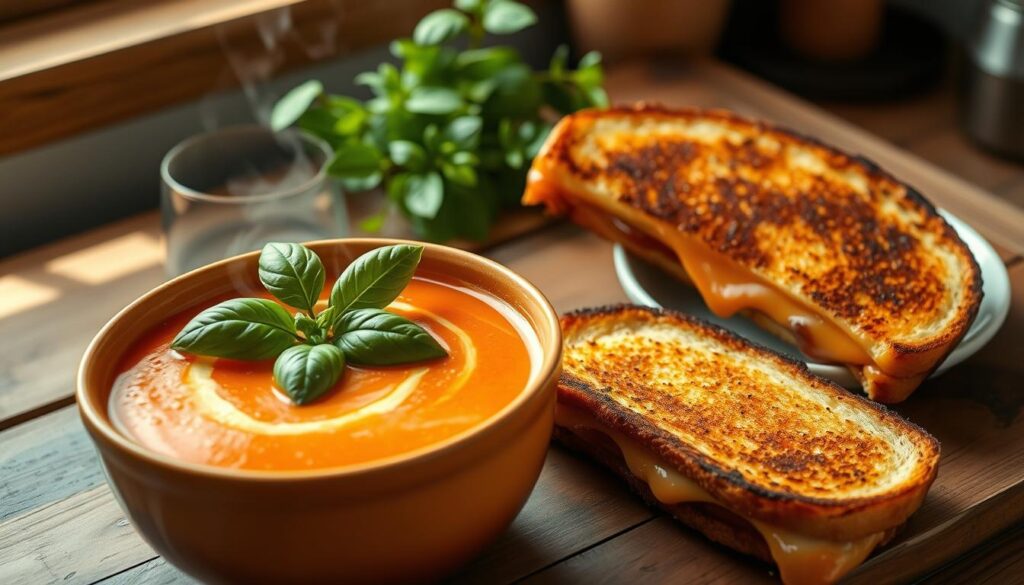 Serving Tomato Bisque with Grilled Cheese