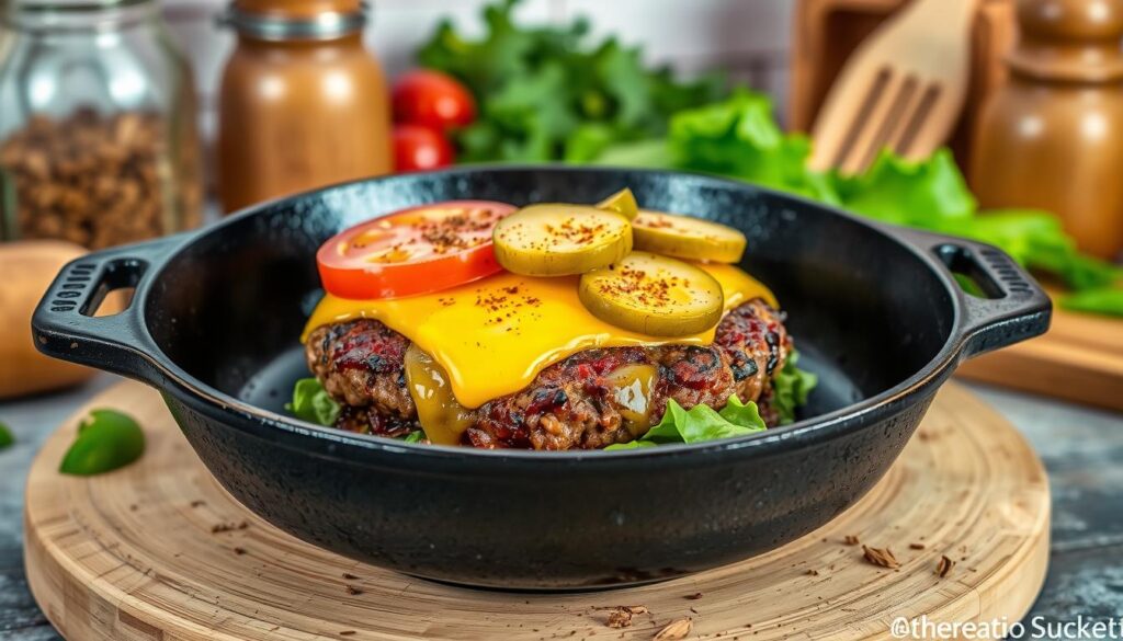 Skillet Bison Burger Cooking