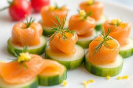 chatelaine smoked salmon roll on cucumber