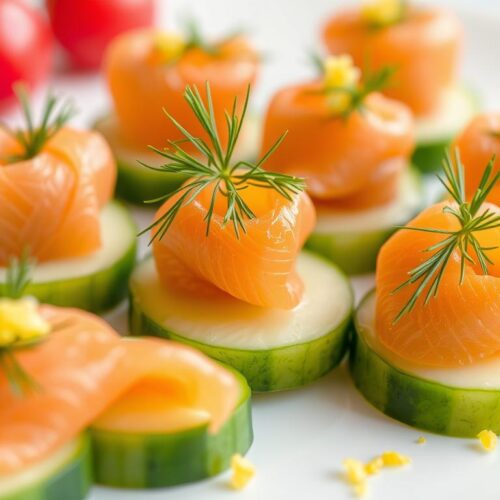 chatelaine smoked salmon roll on cucumber