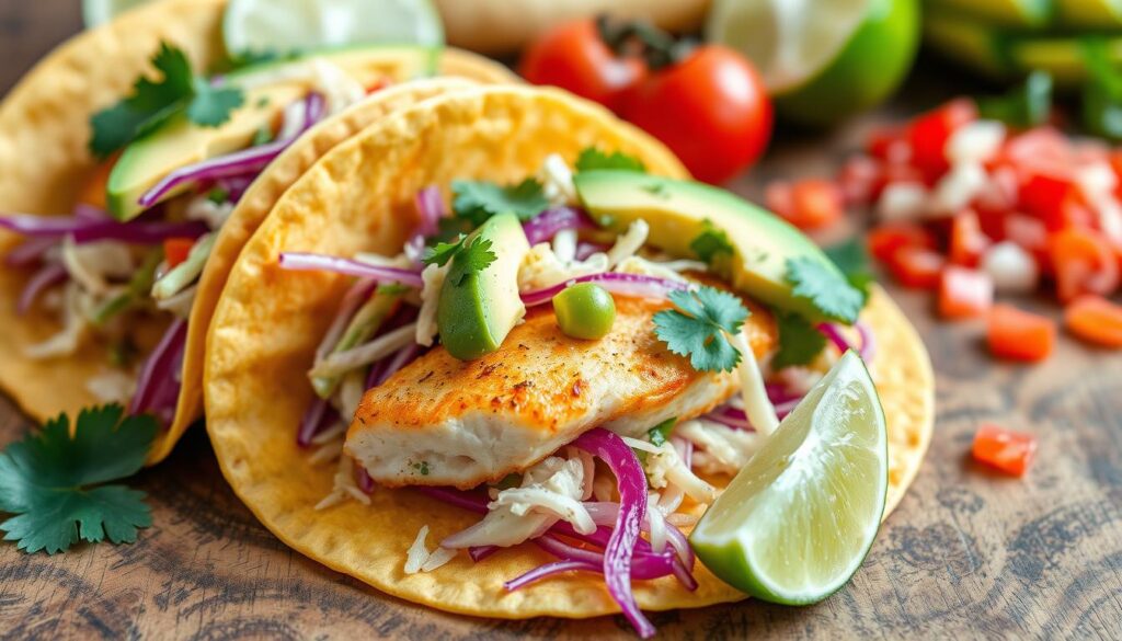 corn tortillas in traditional fish tacos