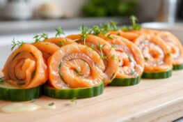 smoked salmon roulade on cucumber chatelaine