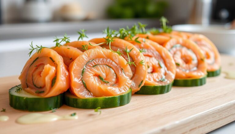 smoked salmon roulade on cucumber chatelaine